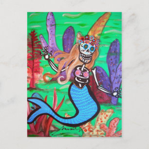 CARTÃO POSTAL MERMAID DIA DE LOS MUERTOS