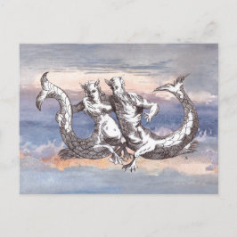 CARTÃO POSTAL MERMAID & MERMAN NO CÉU OCEANO