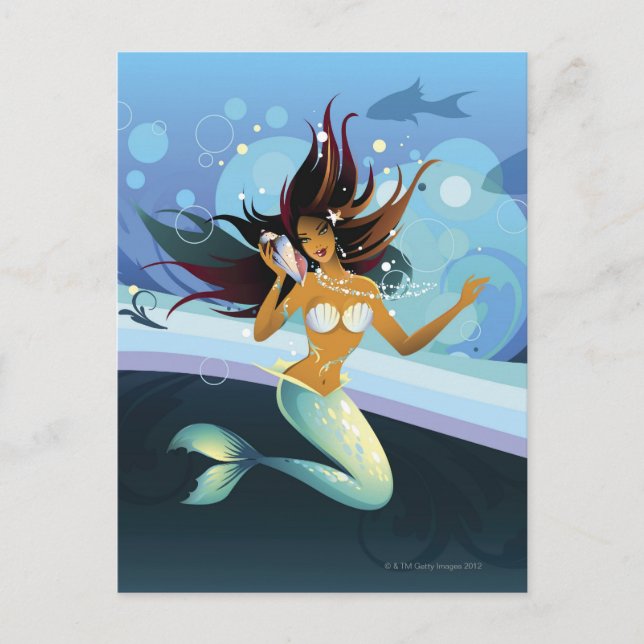 Cartão Postal Mermaid with shell to ear (Frente)