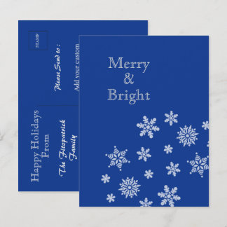Cartão Postal Merry and Bright Snowflakes Blue Christmas   