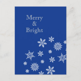 Cartão Postal Merry and Bright Snowflakes Blue Christmas   