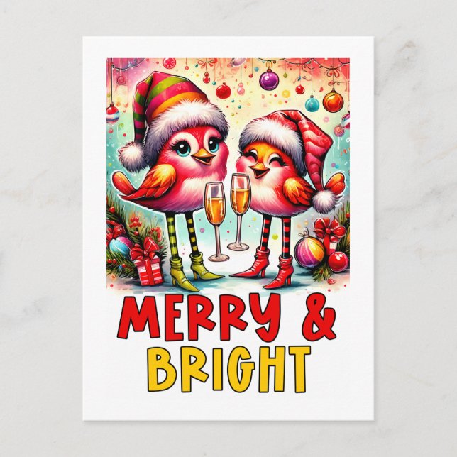 Cartão Postal Merry & Bright Birds  (Frente)