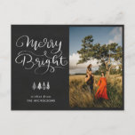 Cartão Postal Merry Bright Holiday Chalkboard Script Photo<br><div class="desc">Merry Bright Holiday Chalkboard Script Photo</div>