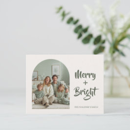Cartão Postal Merry + Bright Photo Family | Custom Holiday Card