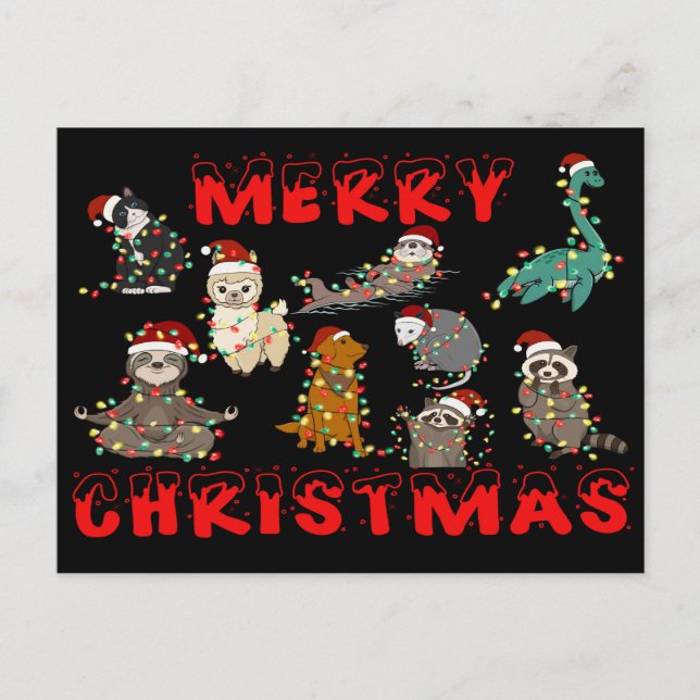 Cartão Postal Merry Christmas Animals with Lights  (Frente)