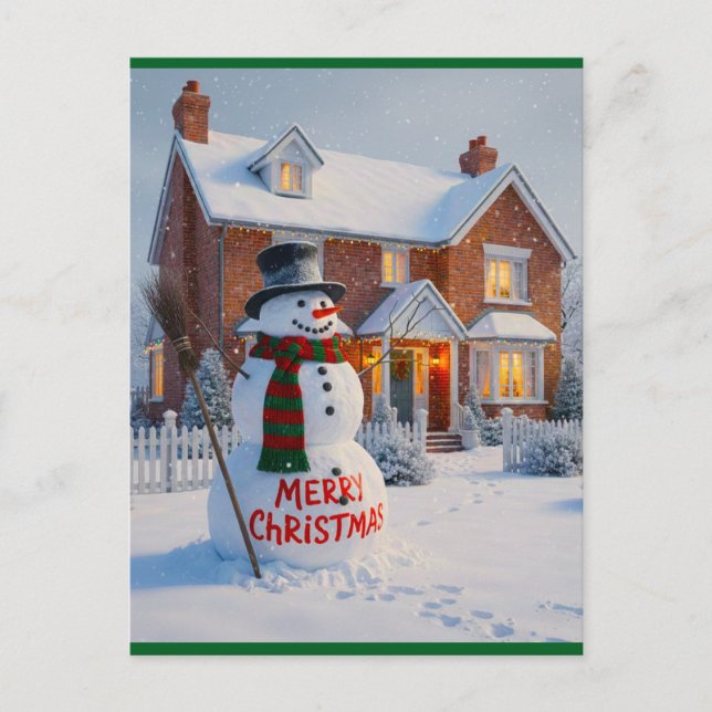 CARTÃO POSTAL MERRY CHRISTMAS BIG SNOWMAN WINTER SCENE (Frente)