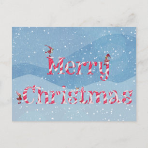 Cartão Postal Merry Christmas Candy Cane Swirl