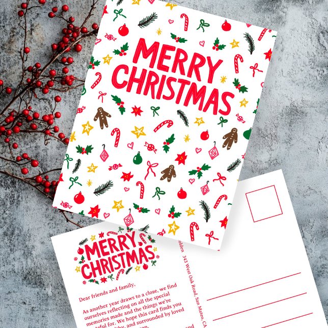 Cartão Postal MERRY CHRISTMAS Cute Doodle Whimsical CUSTOM (MERRY CHRISTMAS Cute Doodle Whimsical CUSTOM Postcard
)
