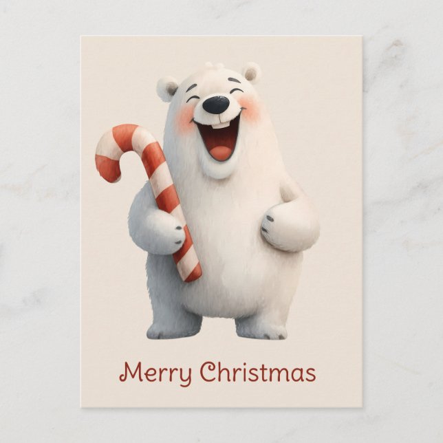 Cartão Postal Merry Christmas Cute Polar Bear Design (Frente)