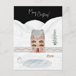 Cartão Postal Merry Christmas Cute Winter Scene Snow Card