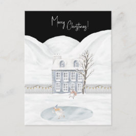 Cartão Postal Merry Christmas Cute Winter Scene Snow Card