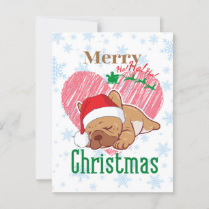 Cartão Postal Merry Christmas French bulldog