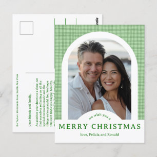 Cartão Postal MERRY CHRISTMAS Gingham Holiday Arch FOTO PERSONAL