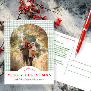 Cartão Postal MERRY CHRISTMAS Gingham Holiday Arch FOTO PERSONAL