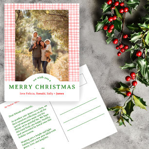 Cartão Postal MERRY CHRISTMAS Gingham Holiday FOTO PERSONALIZADA