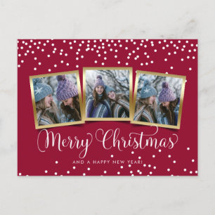 Cartão Postal Merry Christmas Holiday 3 Photos Collage Postcard