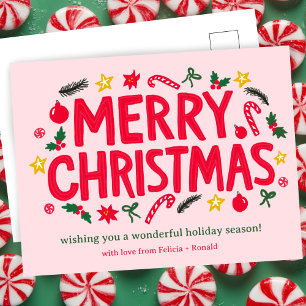 Cartão Postal MERRY CHRISTMAS Holiday Xmas PERSONALIZADO