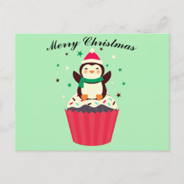Cartão Postal Merry Christmas Penguin Cupcake Postcard