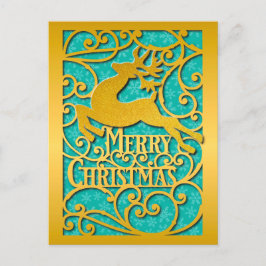 Cartão Postal Merry Christmas Reindeer Silhouettes Snowflake