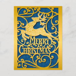 Cartão Postal Merry Christmas Reindeer Silhouettes Snowflake