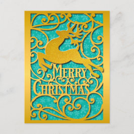 Cartão Postal Merry Christmas Reindeer Silhouettes Snowflake