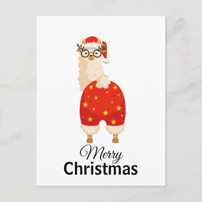 Cartão Postal Merry Christmas Simple Cute Cartoon Santa Llama (Frente)