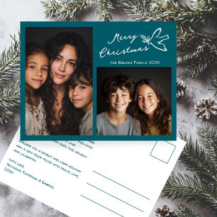 Cartão Postal MERRY CHRISTMAS Simple Dove CUSTOM 2 PHOTO Holiday