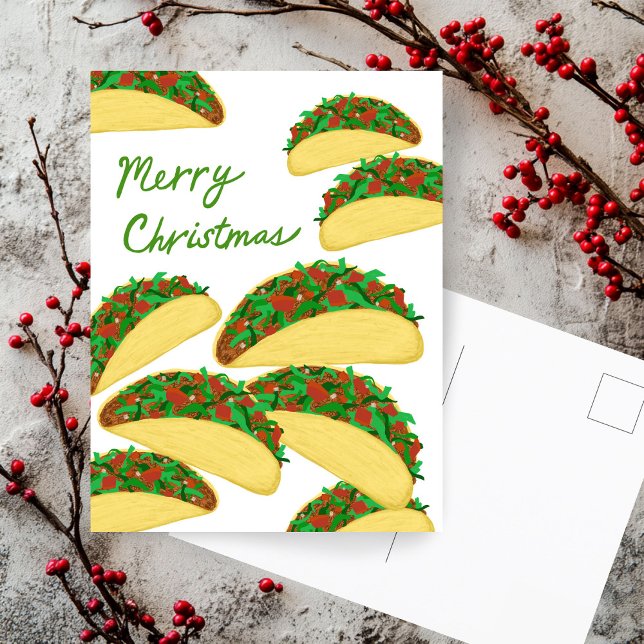 Cartão Postal MERRY CHRISTMAS Taco Avalanche Delicious XMAS (MERRY CHRISTMAS Taco Avalanche Delicious XMAS Cute Funny Holiday Postcard Hand drawn 
)