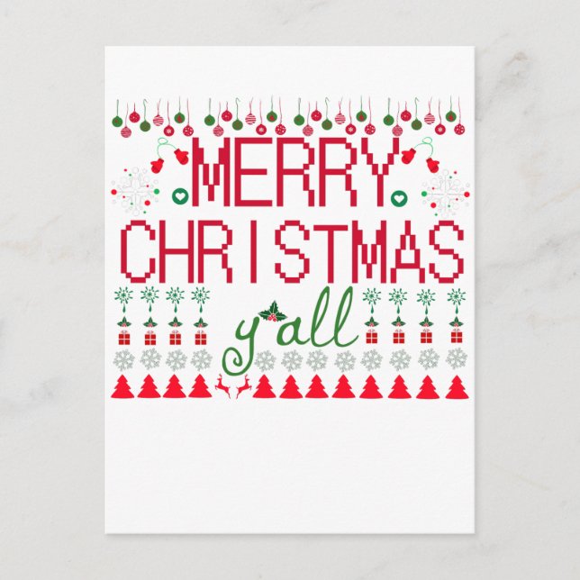 Cartão Postal Merry Christmas Y'all Ugly Sweater (Frente)