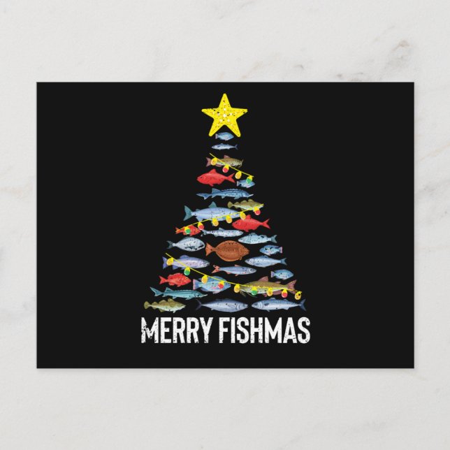 Cartão Postal Merry Fishmas Funny Fish Christmas Fishing Xmas (Frente)