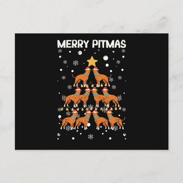 Cartão Postal Merry Pitmas Pitbull Dog Merry Christmas Tree (Frente)