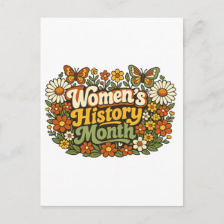 Cartão Postal Mês da História da Mulher Retro 70s Floral Groovy