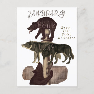 Cartão Postal Mês de Janeiro de Animais e Elementos