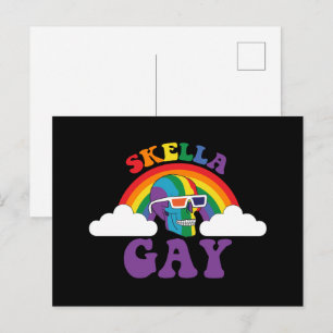 Cartão Postal Mês do Orgulho Gay do Arco-íris Esqueleto Skella