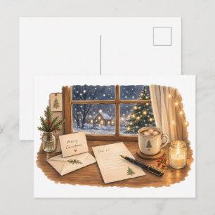 Cartão Postal Mesa de escrita de Natal para papelaria aconchegan