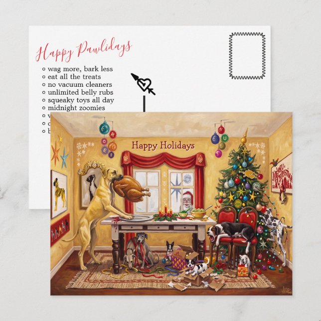 Cartão Postal Mesa de Natal do Great Dane (Frente/Verso)
