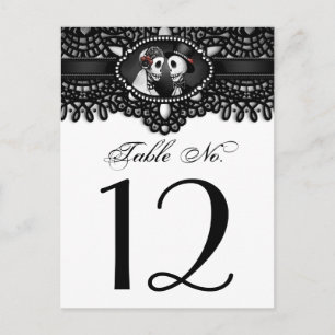Cartão Postal Mesa de Skeletons de Casamento do Dia das Bruxas B