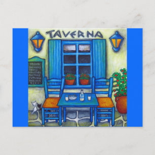 Cartão Postal Mesa para duas na placa de Posto da Grécia
