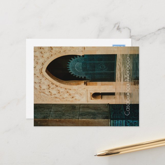 Cartão Postal Mesquita após a Chuva, Casablanca, Marrocos (Frente/Verso In Situ)