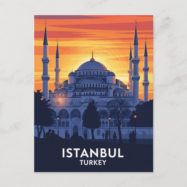 Cartão Postal Mesquita azul de Istambul na Turquia (Frente)