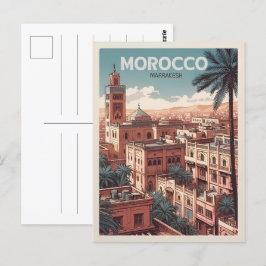 Cartão Postal Mesquita de Marraquexe com palms morocco