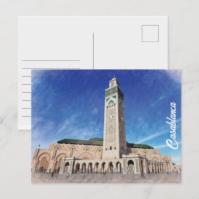 Cartão Postal Mesquita de Marrocos Casablanca Hassan 2 Islâmico (Frente/Verso)