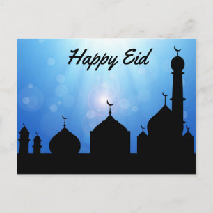 Cartão Postal Mesquita feliz de Eid com raios solares - Cartão-p