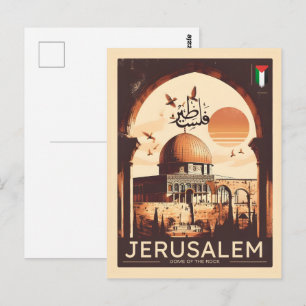 Cartão Postal Mesquita Vintage Jerusalem Al-Aqsa Domo do Rock
