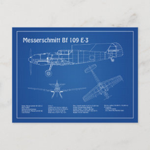 Cartão Postal Messerschmitt Bf 109 - Airplane Blueprint AD