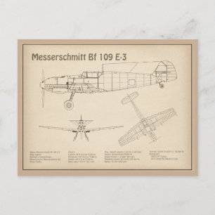 Cartão Postal Messerschmitt Bf 109 - Airplane Blueprint SD