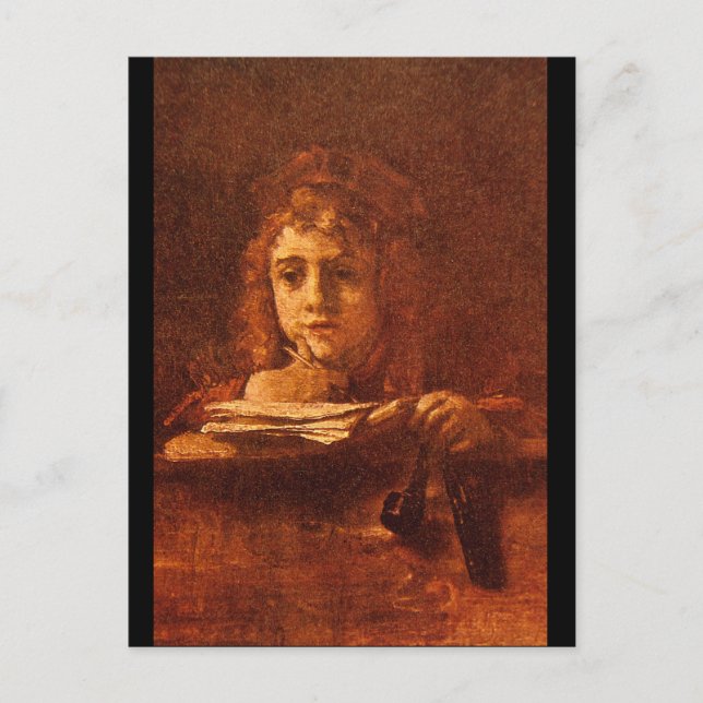 Cartão Postal Mestrado de Titus Writing', Rembrandt_Dutch (Frente)