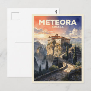 Cartão Postal Meteora Grécia Viagem Vintage
