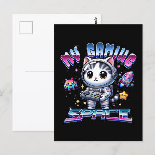 CARTÃO POSTAL MEU ESPAÇO DE JOGOS - GATO ESPAÇO KAWAII