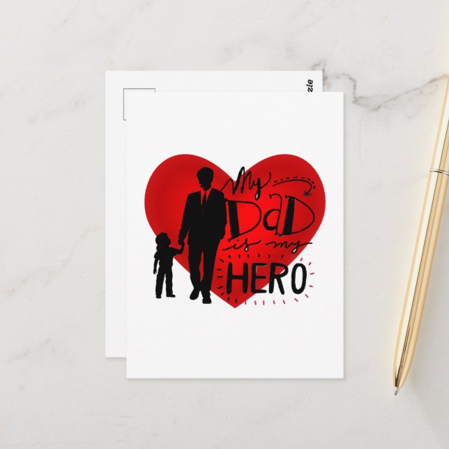 Cartão Postal Meu Pai é Meu Herói: Silhueta de Homenagem Sentido (Frente/Verso In Situ)